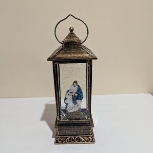 Antique Bronze Lantern with Figurine. Nativity. Batteries Not Included